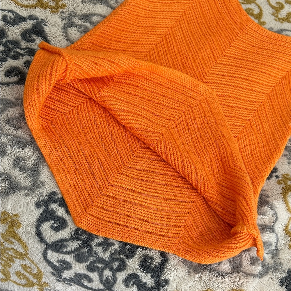 Handmade Y2K Orange Chevron Knit Tank Top Handkerchief Hem Spaghetti Strap XS S - Picture 7 of 8